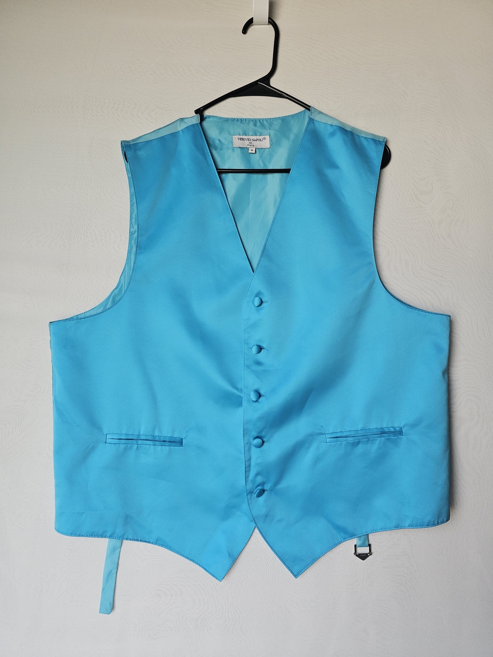 Vesuvio Napoli Turquoise Satin Vest and Tie Set XL - Like New